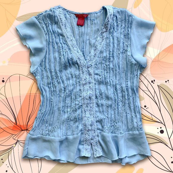 Sunny Leigh Embroidered Flutter Sleeve Top 💙👚 - Picture 1 of 10